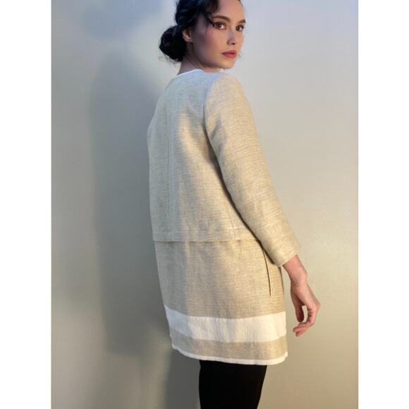 Zara Spring Ecru Mid-length Coat Jacket Linen ~ Minimalist & Marvelous ~ Sz M - Picture 3 of 7